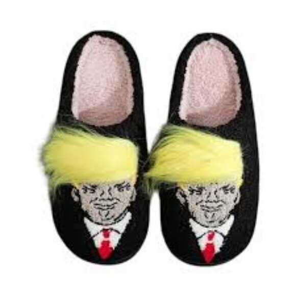 NEW Trump Size 7 Black Yellow Hair Lounging Slippers - Picture 11 of 12